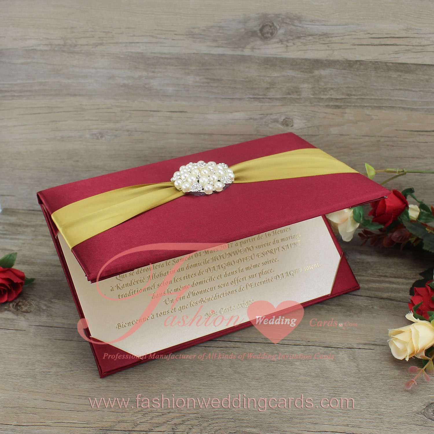 Thailand Silk Folios Burgundy Wedding Invitation Card
